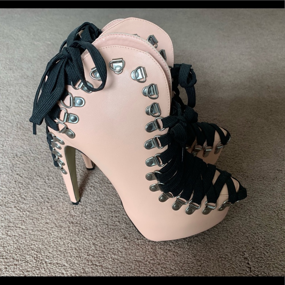 Red Kiss lace up platform booties